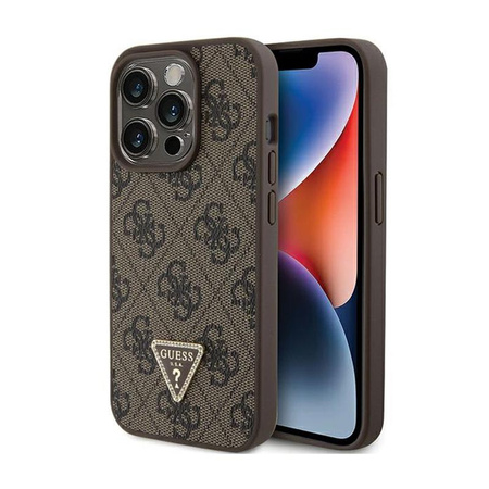 Guess Leather 4G Triangle Strass - Coque iPhone 15 Pro (marron)