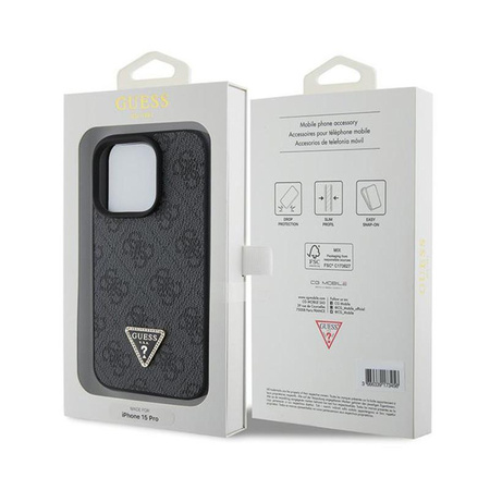 Guess Leather 4G Triangle Strass - Etui iPhone 15 Pro Max (czarny)