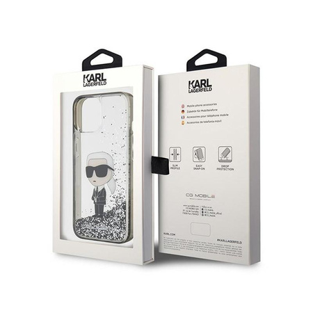 Karl Lagerfeld Liquid Glitter Iconic - Coque pour iPhone 15 (transparente)