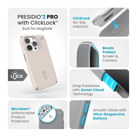 Speck Presidio2 Pro ClickLock & MagSafe - pouzdro pro iPhone 15 Pro (Bleached Bone / Heirloom Gold / Hazel Brown)