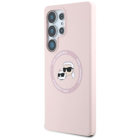 Karl Lagerfeld Silikonové pouzdro MagSafe s dvojitou hlavou a kruhem - Samsung Galaxy S25 Ultra (růžové)