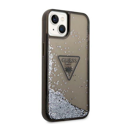 Guess Liquid Glitter Triangle Logo Case - Hülle für iPhone 14 Plus (Schwarz)