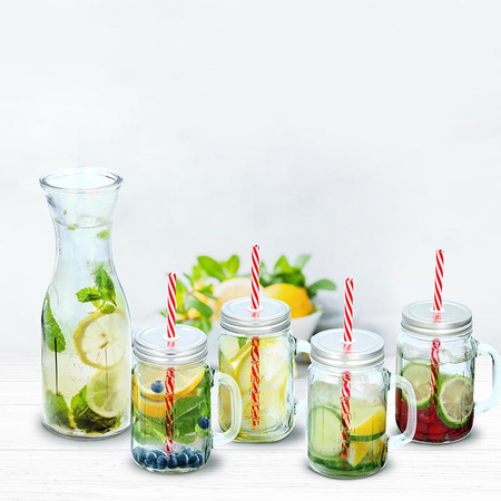 Alpina - set of glass beverage jars with straws 4 pcs. with a 1 L carafe