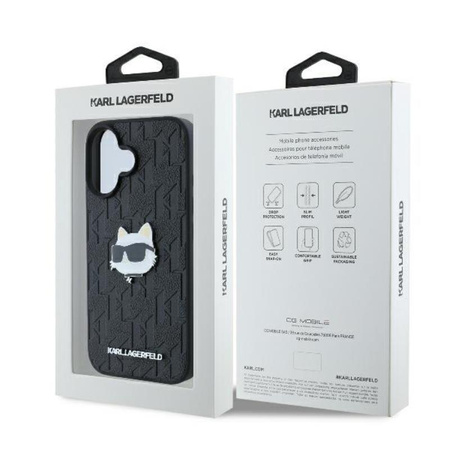 Karl Lagerfeld Monogram Choupette Head Pin - Etui iPhone 16 (noir)
