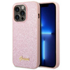 Guess Glitter Flakes Metal Logo Case - pouzdro pro iPhone 14 Pro Max (růžové)