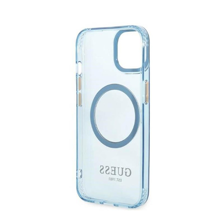 Guess Gold Outline Transluzentes MagSafe - Hülle für iPhone 13 (Blau)