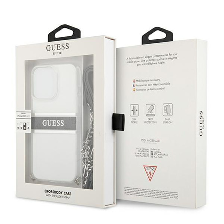 Guess 4G Croix à rayures argentées - Étui pour iPhone 13 Pro Max