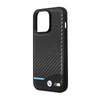 BMW Leather Carbon Blue Line MagSafe - Case for iPhone 14 Pro (Black)