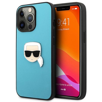 Karl Lagerfeld PU Leather Karl's Head Metal - Coque iPhone 13 Pro (bleu)
