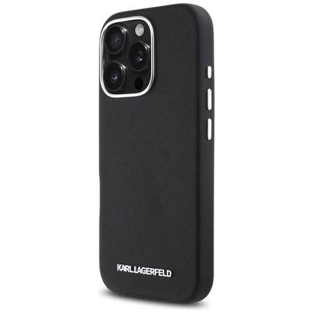 Karl Lagerfeld Saffiano Full Wrapped Elongated Metal Logo MagSafe - Case for iPhone 16 Pro Max (black)