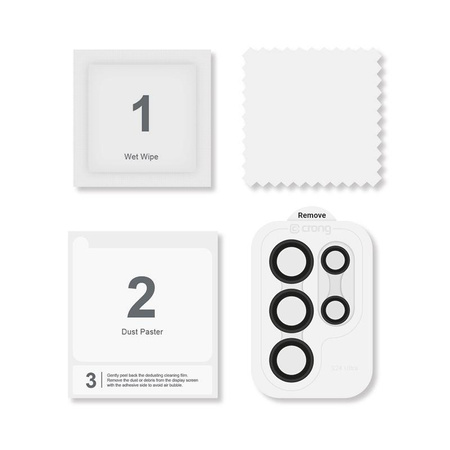 Crong objektívgyűrű - Edzett üveg a Samsung Galaxy S24 Ultra kamera objektívjéhez (fekete)