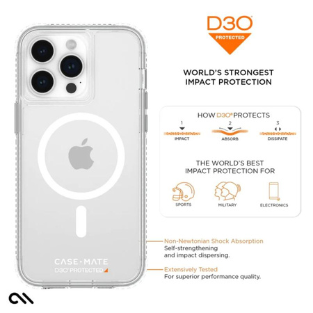 Case-Mate Ultra Tough Plus D3O MagSafe - Étui pour iPhone 15 Pro Max (transparent)