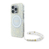 Guess IML Flowers Allover Electro With Pearl Strap MagSafe - Hülle iPhone 16 Pro (Weiß)