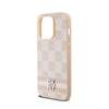 DKNY Leather Checkered Mono Pattern & Printed Stripes - iPhone 14 Pro Case (pink)