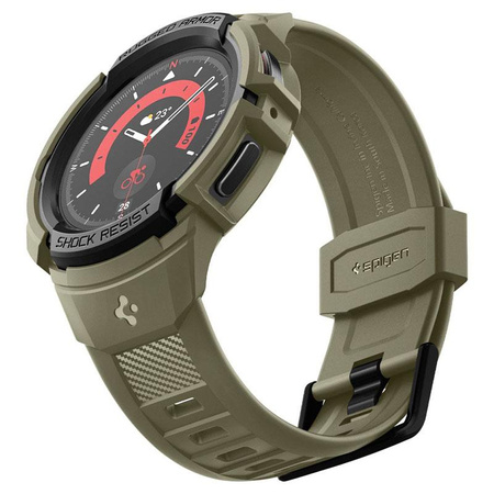 Spigen Rugged Armor Pro - Bracelet + étui pour Samsung Galaxy Watch 5 45 mm (Vintage Khaki)