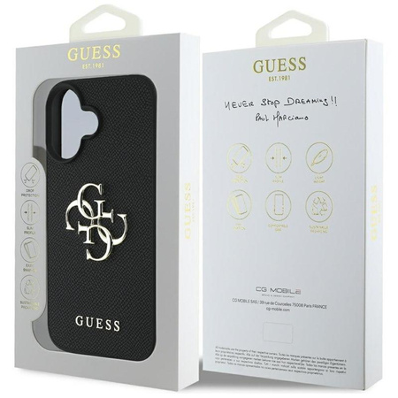 Guess szemcsés Big 4G Logo Small Classic Logo - tok iPhone 16-hoz (fekete)