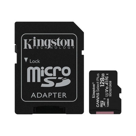 Kingston Canvas Select Plus microSDXC - 128 GB A1 Class 10 UHS-I U1 V10 100 MB/s memóriakártya adapterrel