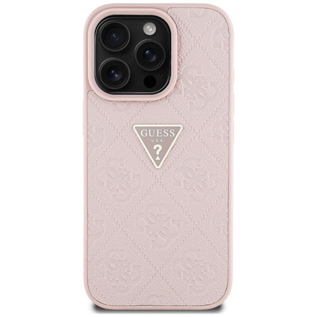 Guess Hot Stamp 4G minta háromszög fém logó - tok iPhone 16 Pro (rózsaszín)