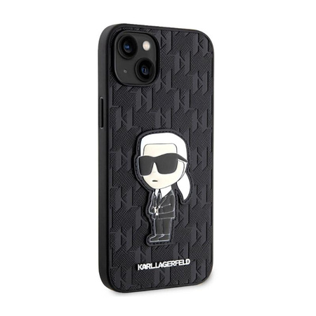Karl Lagerfeld Saffiano Monogram NFT Ikonik - Coque pour iPhone 14 Plus (Noir)