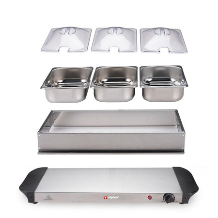 Alpina - Réchauffeur d'aliments, bemar 3x1.25 l puissance 200W acier inoxydable