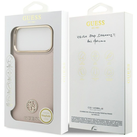 Guess Grained Strass Logo MagSafe - Hülle iPhone 17 Pro Max (rosa)