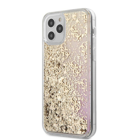 Guess 4G Liquid Glitter - pouzdro pro iPhone 12 / iPhone 12 Pro (zlaté/růžové)