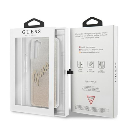 Guess Glitter Gradient Script - pouzdro pro Samsung Galaxy S21+ (zlaté)