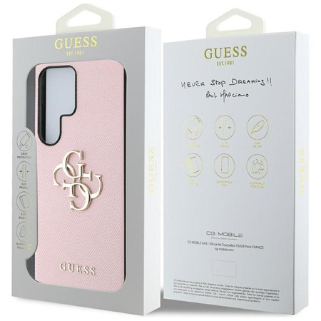 Guess Grained Big 4G Logo Small Classic Logo - étui pour Samsung Galaxy S25 Ultra (rose)
