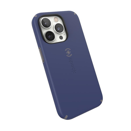Speck CandyShell Pro + MagSafe - Coque pour iPhone 14 Pro avec revêtement MICROBAN (Bleu de Prusse / Gris nuageux)