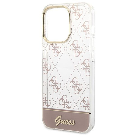 Guess 4G Stripe Script Logo Electroplated Pattern - Coque pour iPhone 14 Pro (rose)