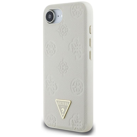 Guess Gekörnte Heißprägung Pfingstrose Dreieck Logo MagSafe - Hülle für iPhone 16e (beige)