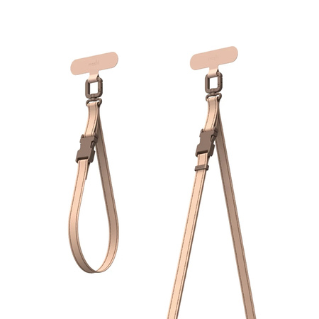 Moshi 2-in-1 Wrist & Body Strap with Adapter - Öko-Leder-Handy-Lanyard (Milchteebraun)