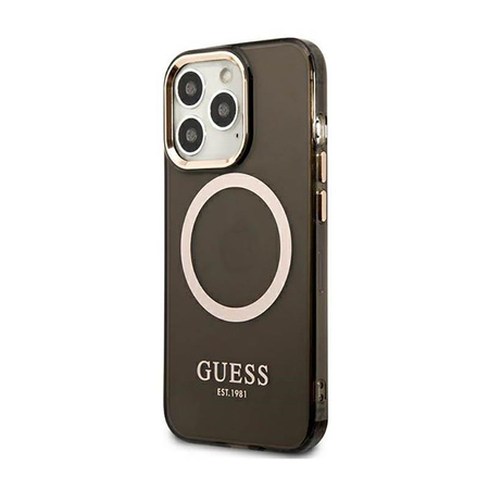 Guess Gold Outline Transluzentes MagSafe - Hülle für iPhone 13 Pro Max (Schwarz)