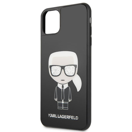 Dvouvrstvé třpytivé tvrzené sklo Karl Lagerfeld - pouzdro na iPhone 11 Pro Max se skleněnou zadní stranou (černé)