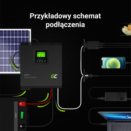 Green Cell - Solar Inverter Off Grid inverter with solar charger MPPT 24VDC 230VAC 3000VA/3000W Pure sine wave