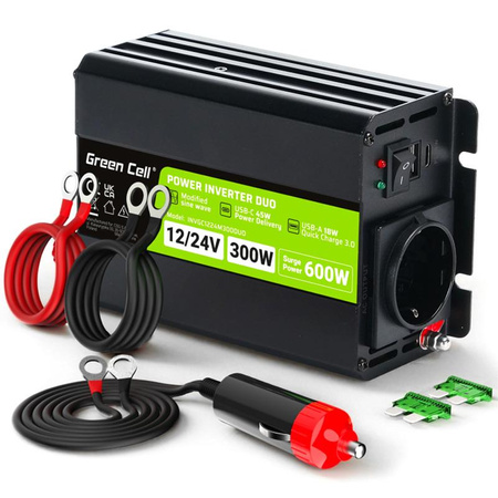Green Cell - Inverter DUO 12V/24V 230V-ra 300W/600W Módosított szinusz hullámú feszültség átalakító
