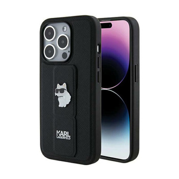 Karl Lagerfeld Gripstand Saffiano Choupette Pins - pouzdro na iPhone 14 Pro (černé)