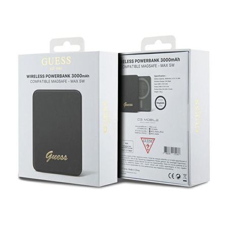 Guess Metal Script Logo MagSafe - 3.000 mAh 5W MagSafe Induktions-Powerbank (schwarz)