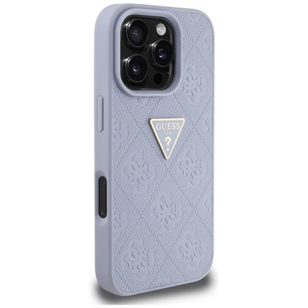 Guess Hot Stamp 4G mintás háromszög fém logó - tok iPhone 16 Pro (lila)