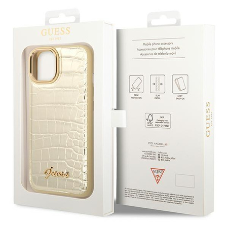 Guess Croco Collection - iPhone 14 Plus Case (Gold)