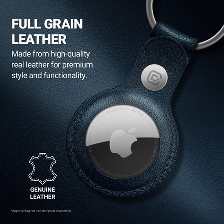 Crong Leather Case with Key Ring - Étui de protection en cuir avec porte-clés pour Apple AirTag (bleu marine)