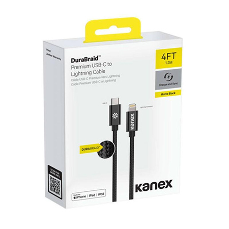 Kanex DuraBraid - Câble de connexion USB-C (Power Delivery) vers Lightning certification MFi 1,2 m (Argent)