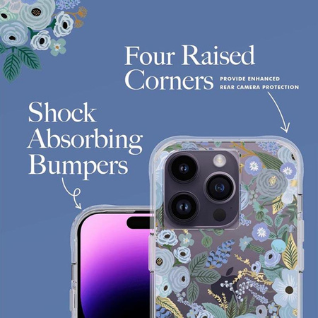 Rifle Paper Clear – Hülle für iPhone 14 Pro (Garden Party Blue)