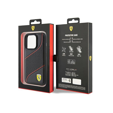 Ferrari Perforated Waves Metal Logo - Hülle für iPhone 15 Pro (Schwarz)