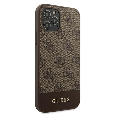 Guess 4G Bottom Stripe Collection - pouzdro pro iPhone 12 / iPhone 12 Pro (hnědé)