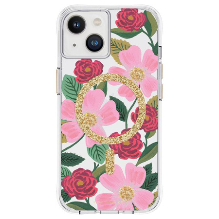 Rifle Paper Clear MagSafe - pouzdro na iPhone 14 / iPhone 13 ve zlaté barvě (Rose Garden)