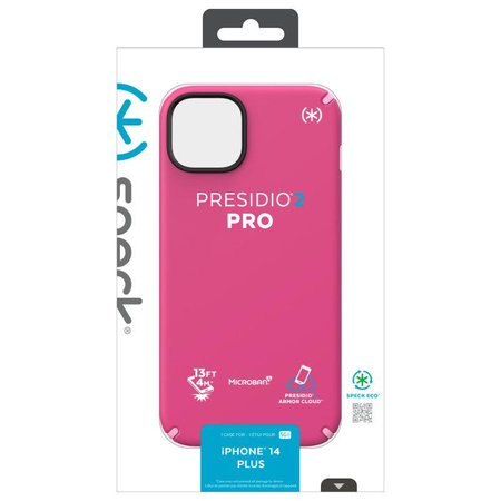 Speck Presidio2 Pro - Custodia antibatterica per iPhone 15 Plus / 14 Plus (Digitalpink / Blossompink / Bianco)