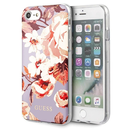 Guess Flower Shiny Collection N2 - pouzdro pro iPhone SE 2020 / 8 / 7 (lila)