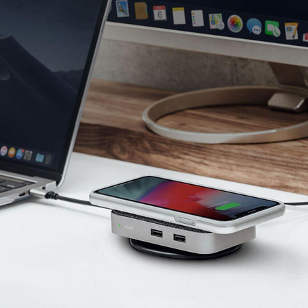 Moshi Symbus Q - USB-C hub + Qi inductive wireless charger for iPhone and Android (Gray)