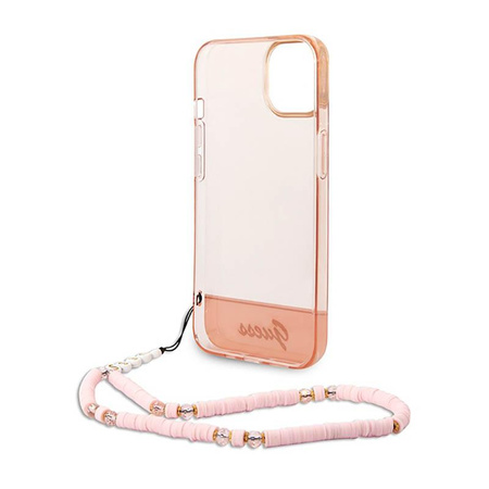 Guess áttetsző gyöngyház szíj - iPhone 14 tok (rózsaszín)